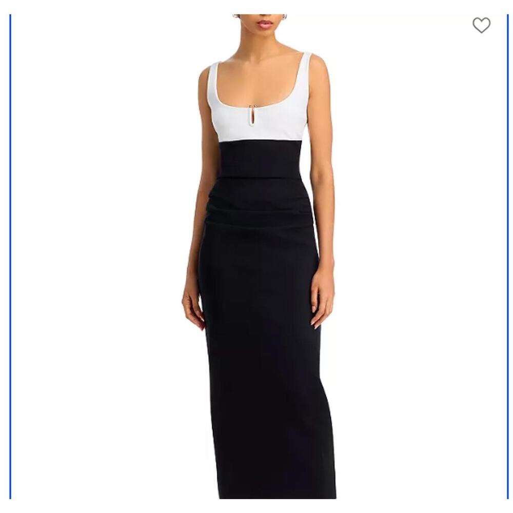Chiara Boni La Petite Robe Color Blocked Square Neck Midi Dress Size 6